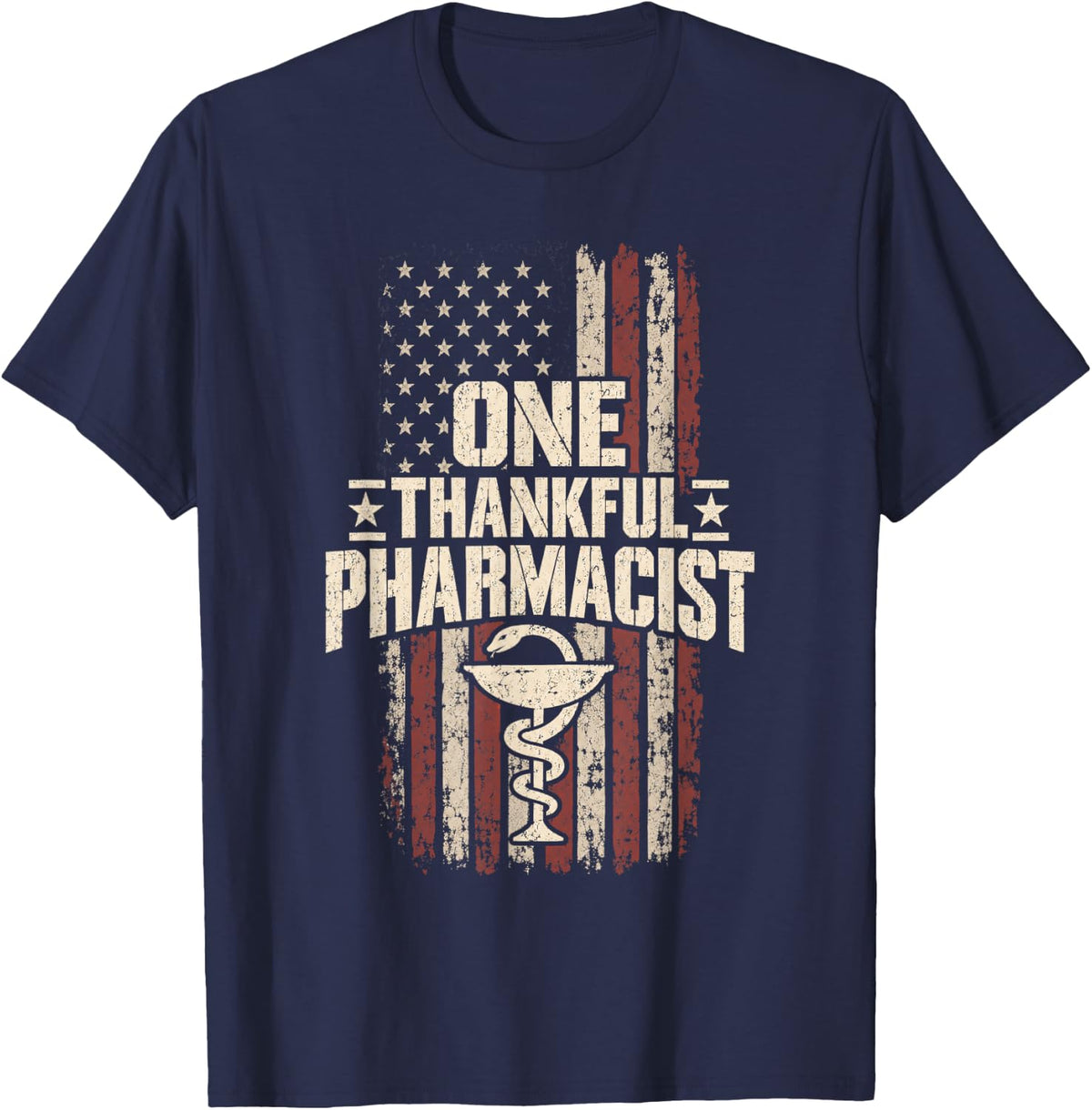 One Thankful Pharmacist Healthcare Worker T-Shirt - Navy Blue