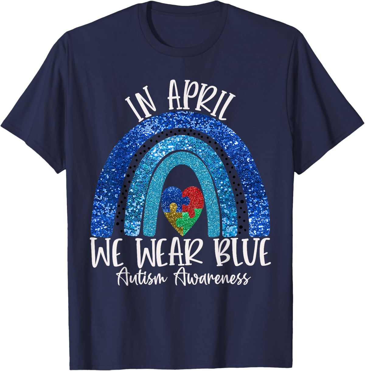 Autism Support Blue Puzzle Illustration Neurodiversity T-Shirt - Navy Blue
