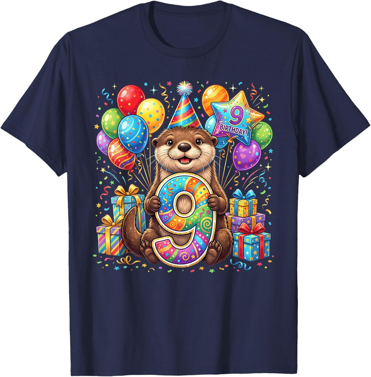 Otter 9th Birthday 9 Years Old T-Shirt - Navy Blue