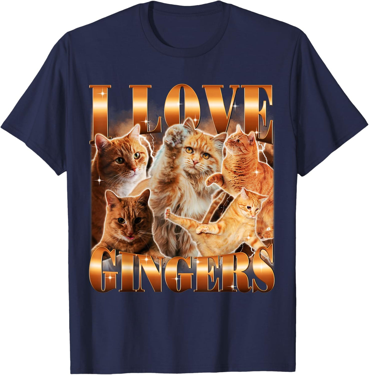 I Love Gingers Funny Cute Cat Meme Kitten Bootleg Joke T-Shirt - Navy Blue