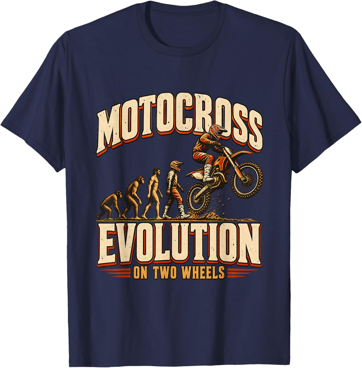 Motocross Dirt Bike Evolution On Two Wheels Vintage T-Shirt - Navy Blue