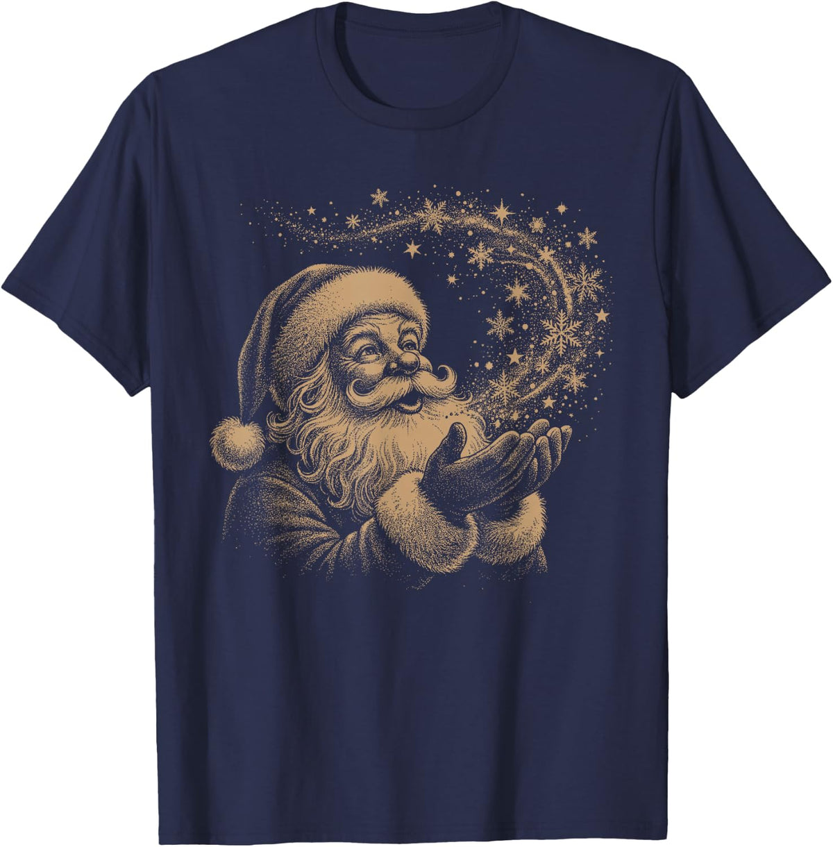 Retro Vintage 90s Wishing Santa Sketch Graphic Christmas T-Shirt - Navy Blue