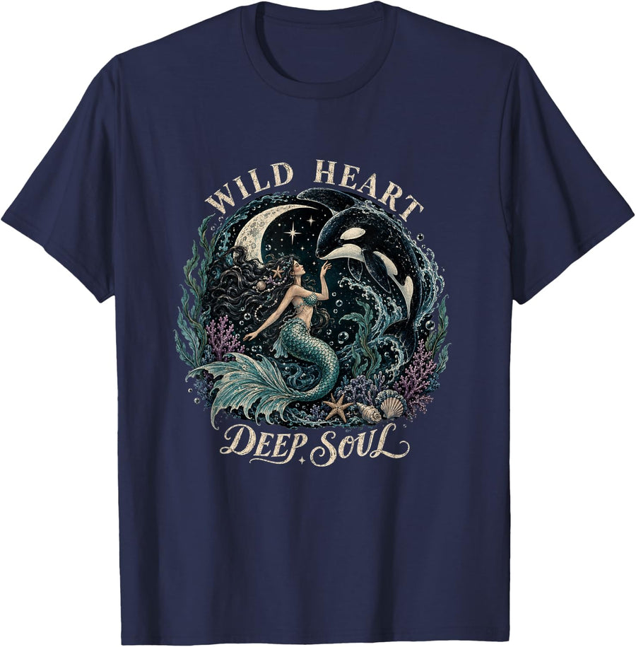 Mermaid Ocean Animal Lover Orca Wild Heart Deep Soul T-Shirt - Navy Blue