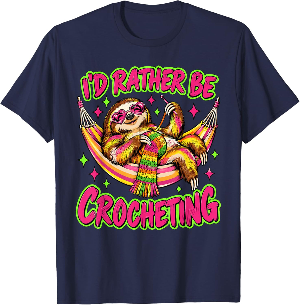Id Rather Be Crocheting Crochet Sloth Yarn Lover T-Shirt - Navy Blue