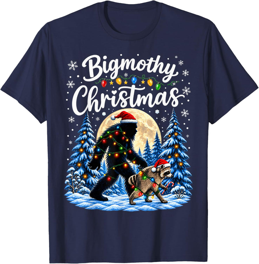 Funny Bigfoot Jimothy Raccoon Christmas Trash Panda Wildlife T-Shirt - Navy Blue