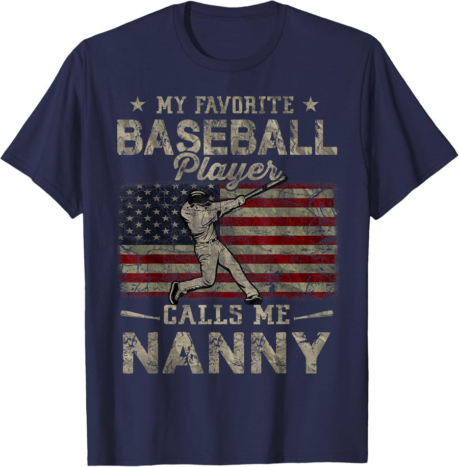 My Favorite Baseball Player Calls Me Nanny Mother's Day T-Shirt - Navy Blue