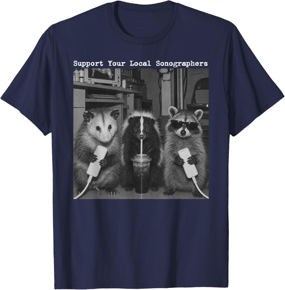 Support Your Local Sonographer Possum Raccoon Ultrasound T-Shirt - Navy Blue