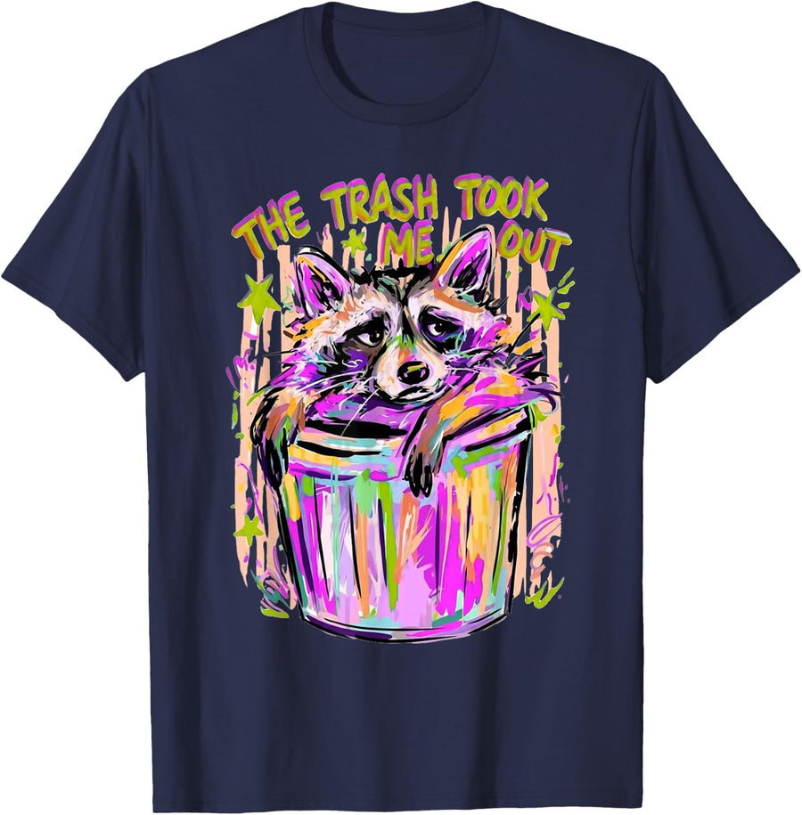 The Trash Took Me Out Funny Raccoon in Trash Can T-Shirt - Navy Blue