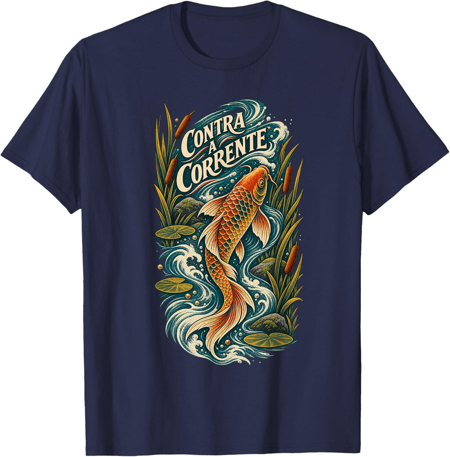 Koi Fish Portuguese Saying Design T-Shirt - Navy Blue