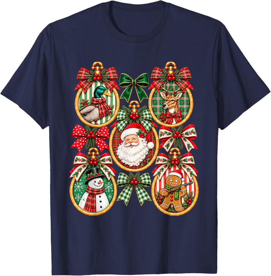 Christmas Hunting Duck Deer Turkey Bass Pheasant Holiday T-Shirt - Navy Blue