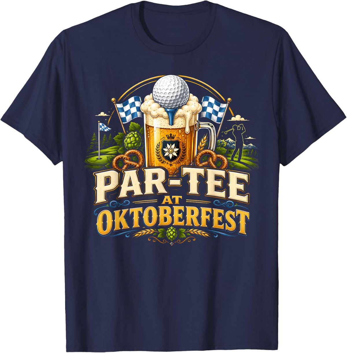 Golf Oktoberfest Par Tee Beer Lover Bavarian Festival T-Shirt - Navy Blue