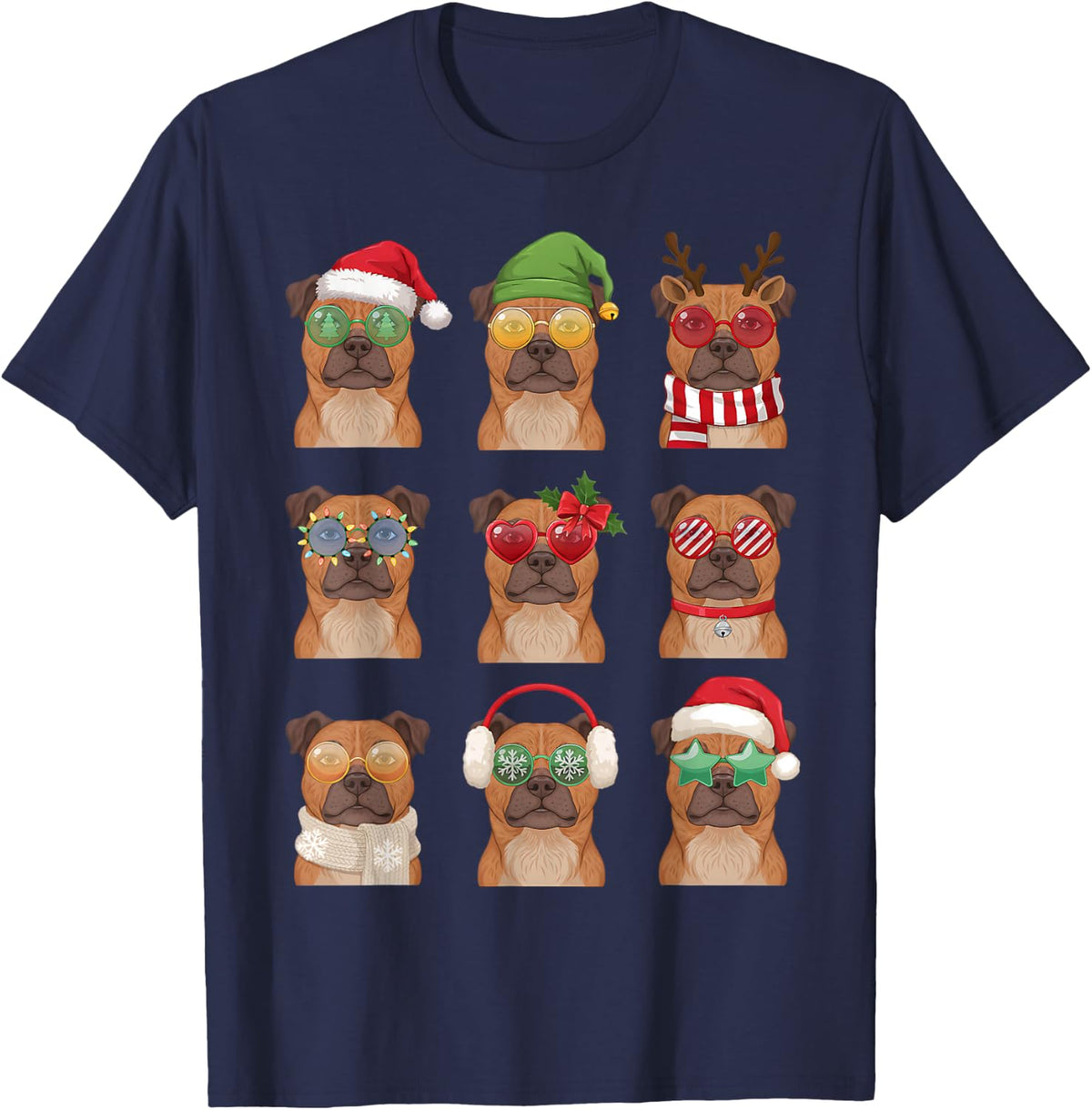 American Staffordshire Terrier Funny Christmas Pajama T-Shirt - Navy Blue