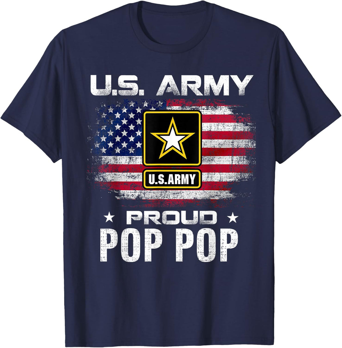 U.S Army Proud Pop Pop With American Flag Gift Veteran Gift T-Shirt - Navy Blue