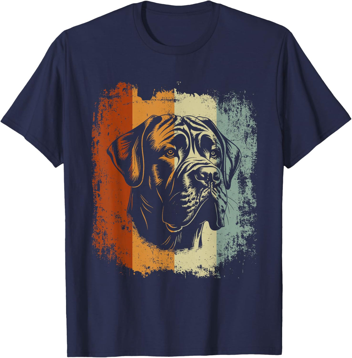 Retro Vintage Graphic Mastiff Dog T-Shirt - Navy Blue