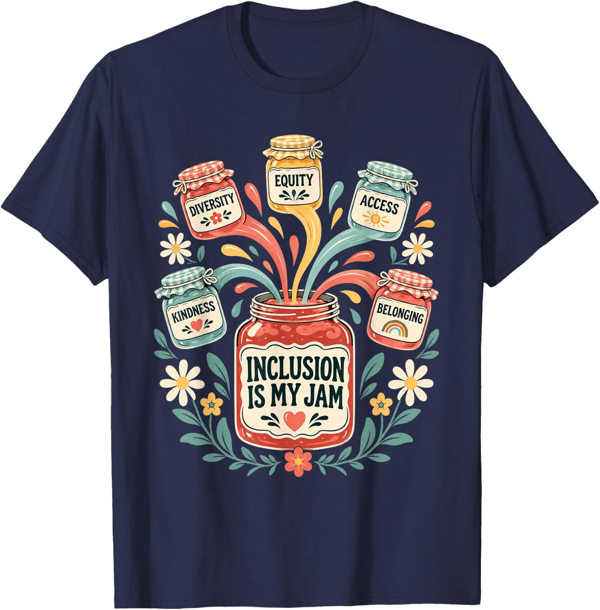 Inclusion Teacher Diversity Equity Access Belonging T-Shirt - Navy Blue