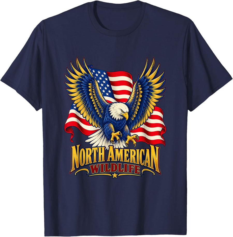 USA Bald Eagle American Flag T-Shirt - Navy Blue