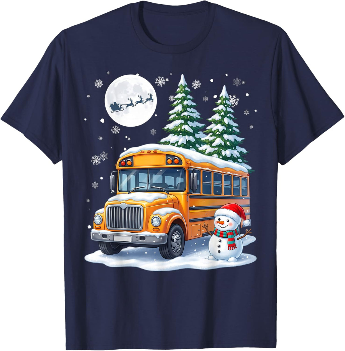 = Snowman On School Bus Christmas Driver Lover Kids T-Shirt - Navy Blue