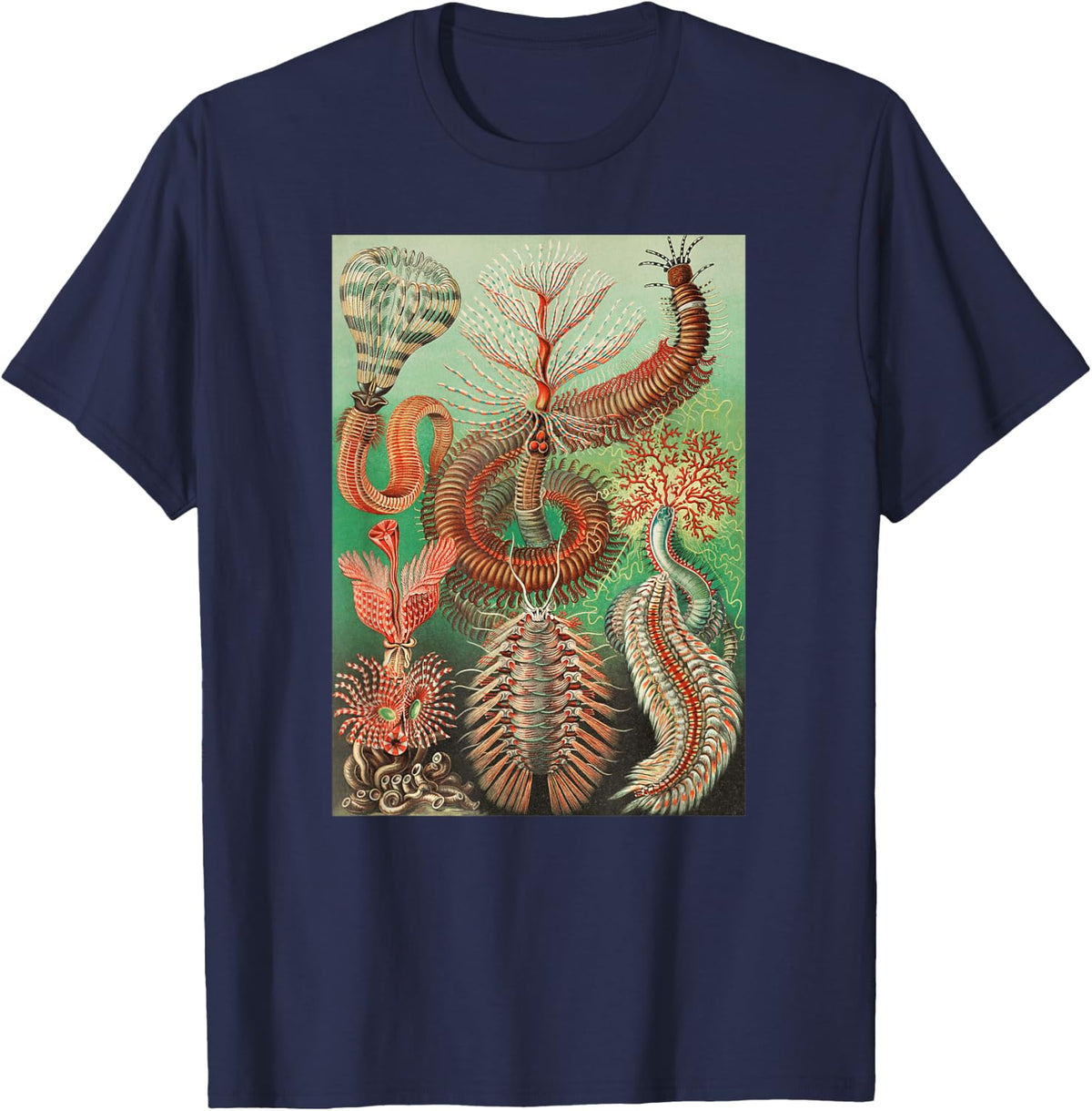 Biology Polychaetes Bristle Worms Animals Scientific Haeckel T-Shirt - Navy Blue