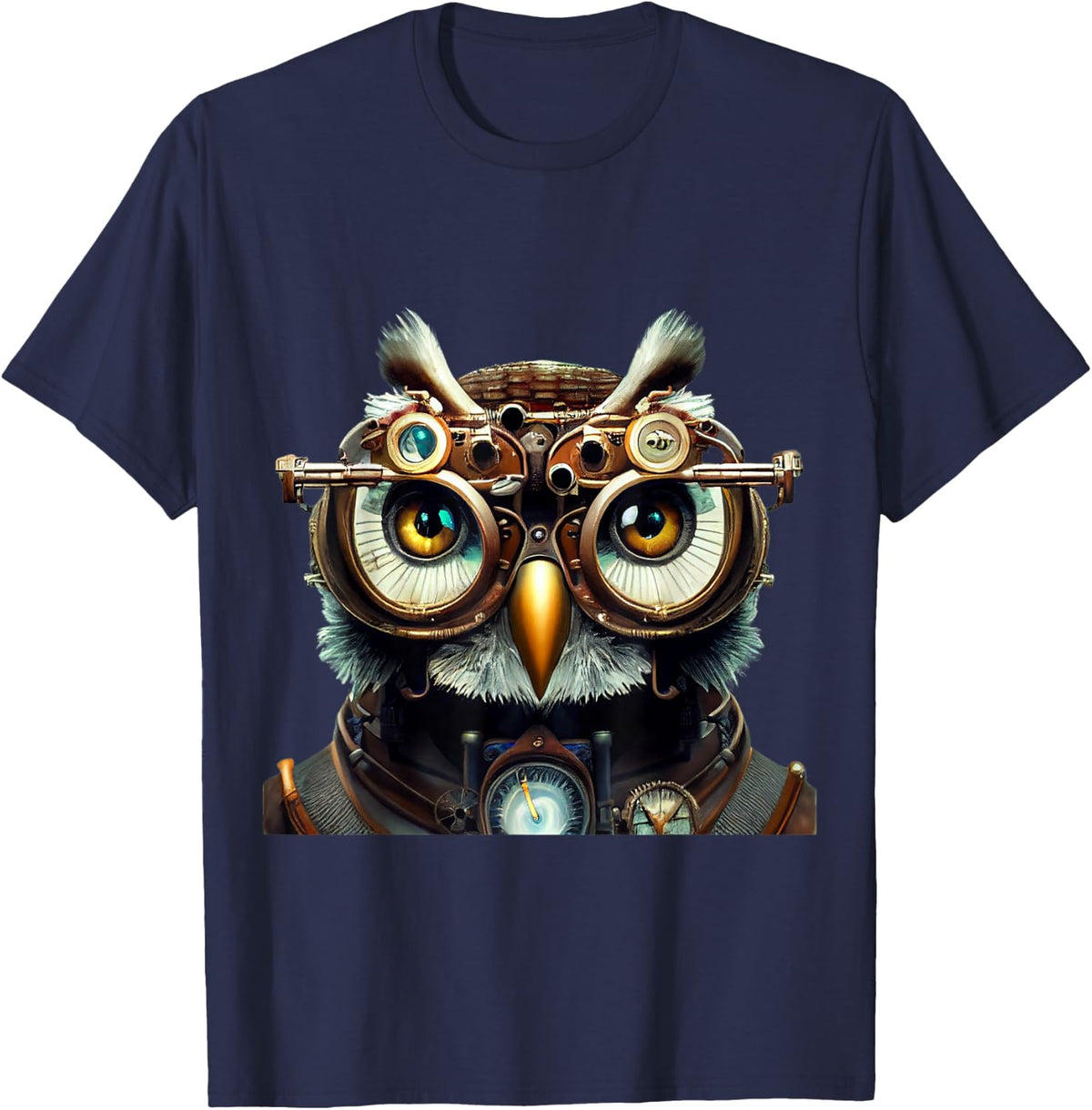 Steampunk Owl T-Shirt - Navy Blue