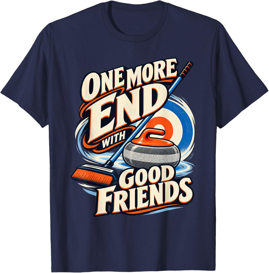 One More End with Good Friends Curling Club T-Shirt - Navy Blue