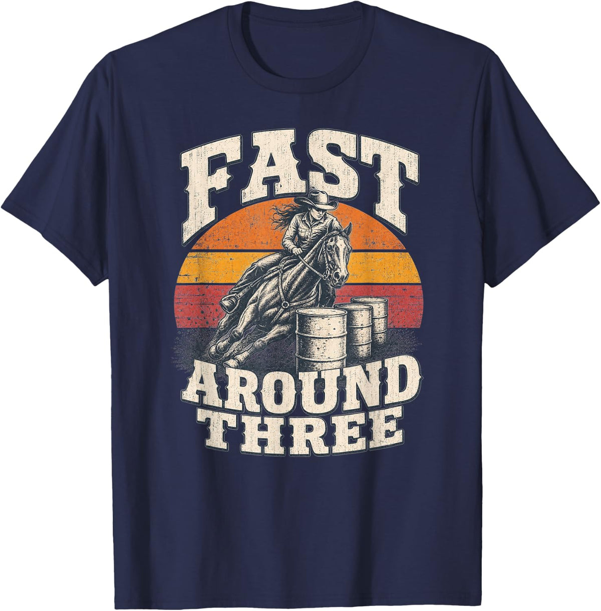 Barrel Racing Fast Around Three T-Shirt - Navy Blue