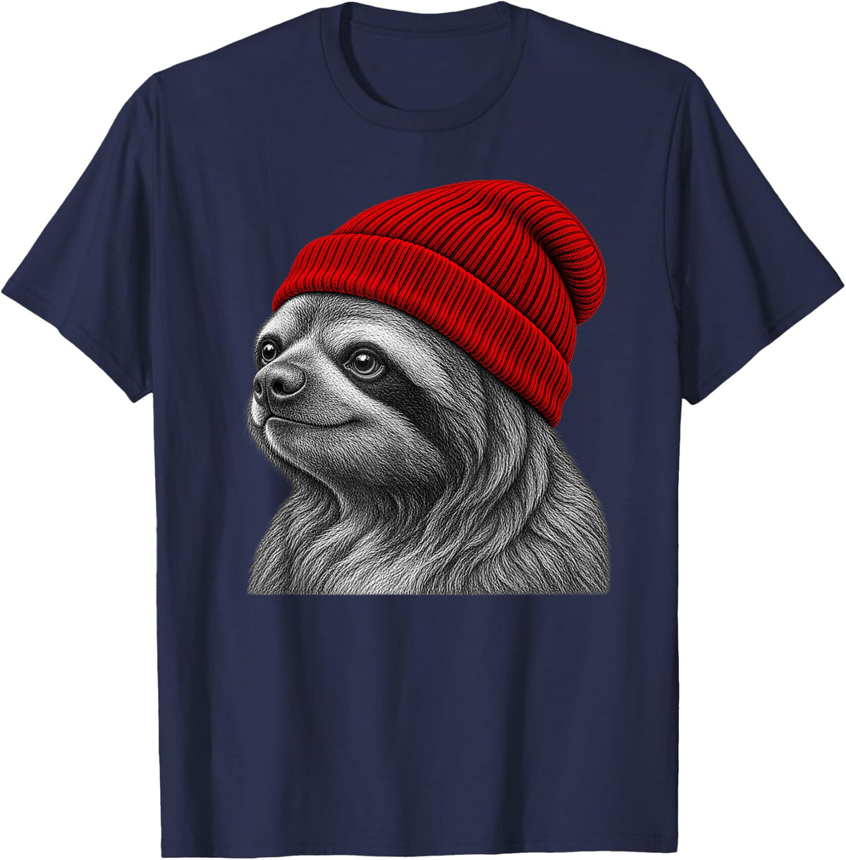 Sloth Wearing Beanie Funny Chill Animal Lover T-Shirt - Navy Blue