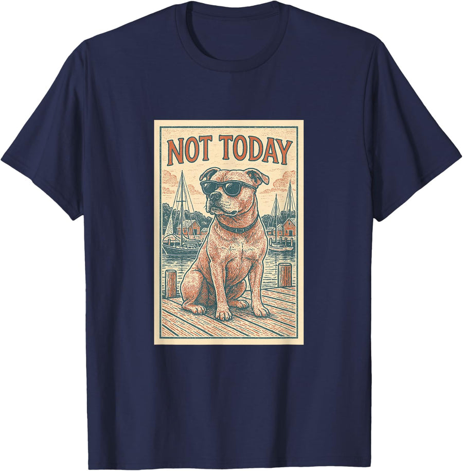 Staffordshire Bull Terrier Not Today Nautical Print Staffy T-Shirt - Navy Blue