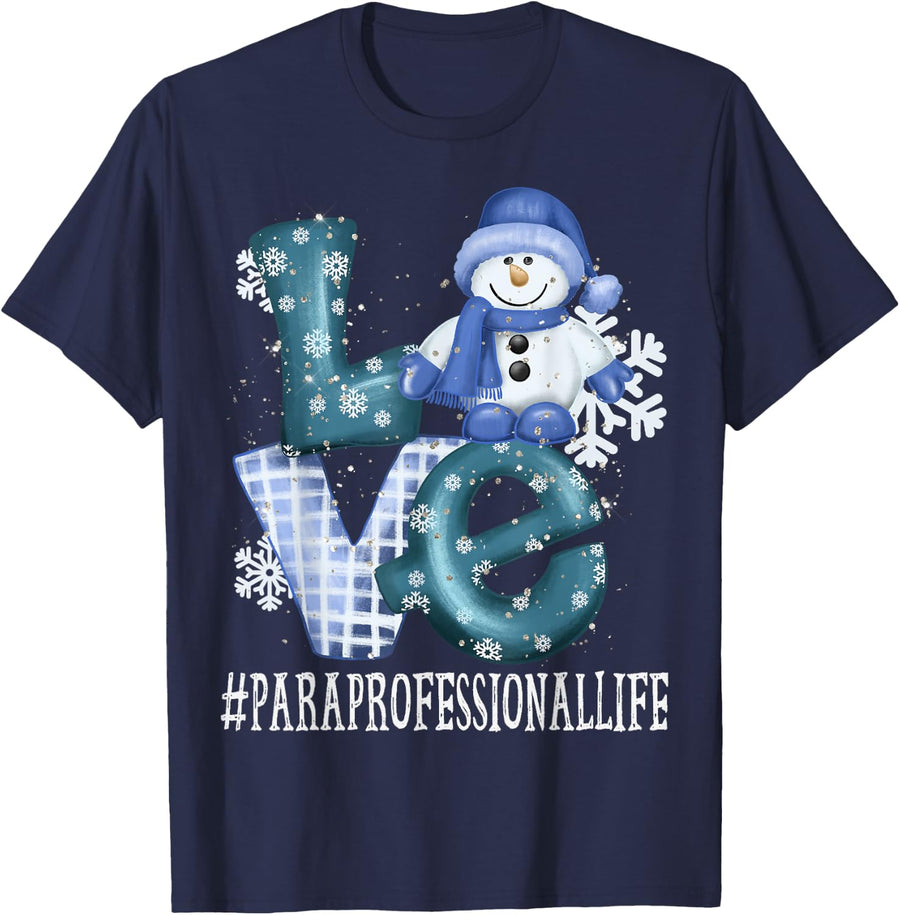Paraprofessional Love Snowman Women Winter Season Christmas T-Shirt - Navy Blue