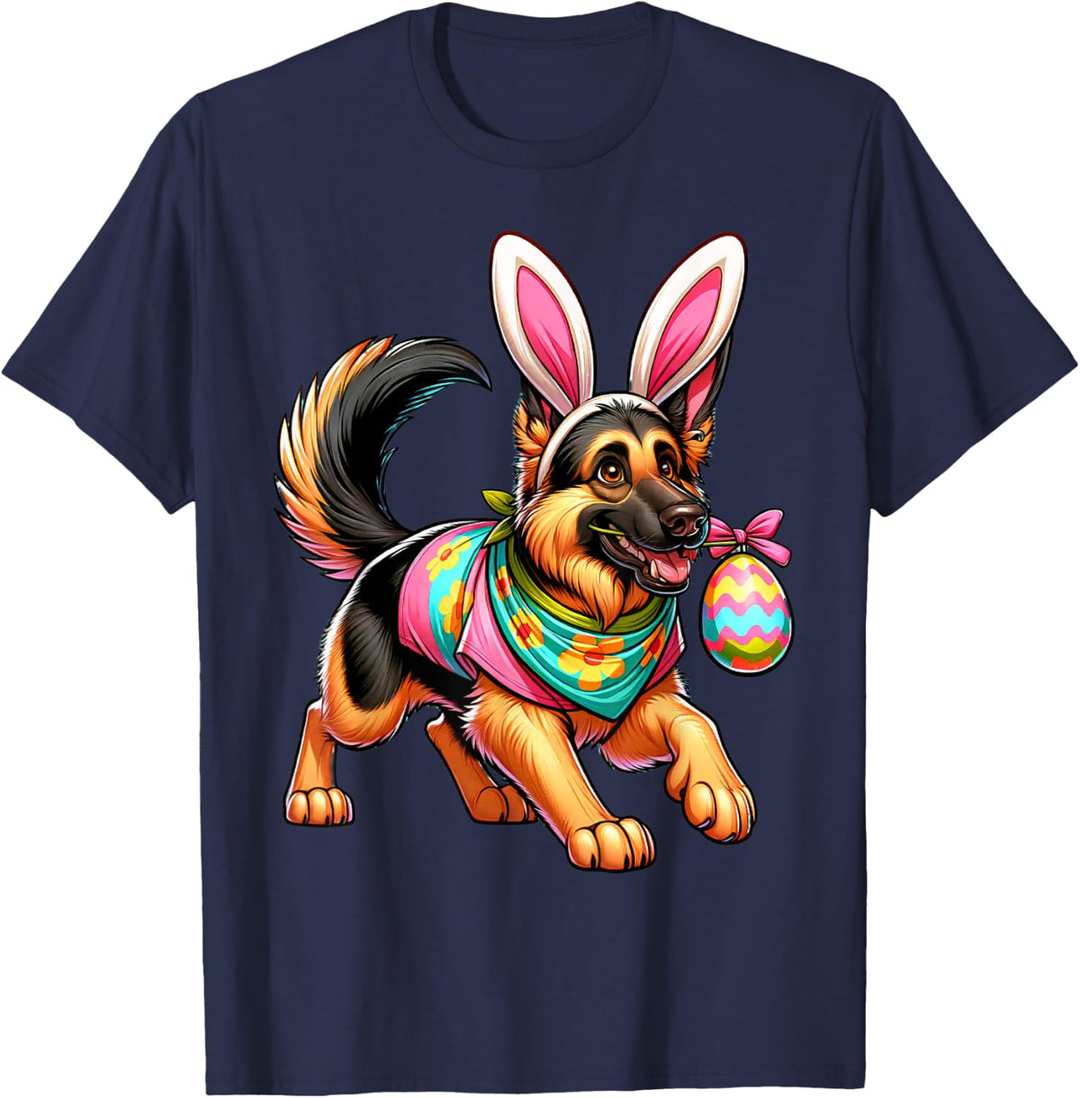 Easter German Shepherd Bunny Ears Eggs T-Shirt - Navy Blue
