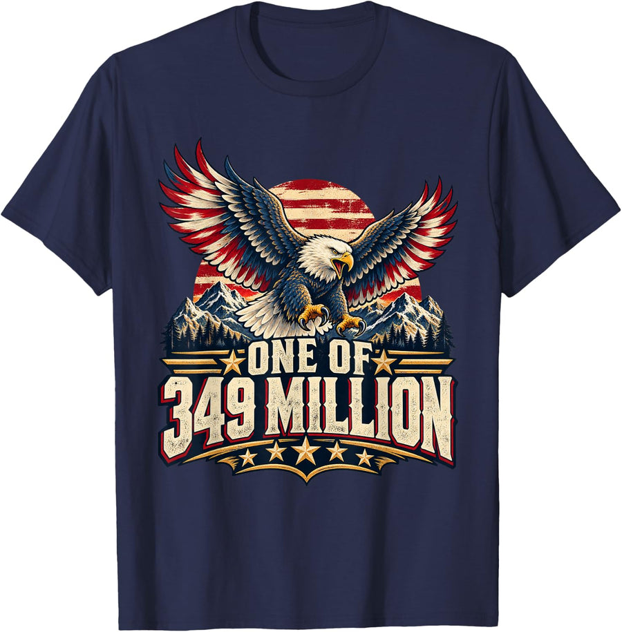 Majestic Bald Eagle One of 349 Million USA Art T-Shirt - Navy Blue
