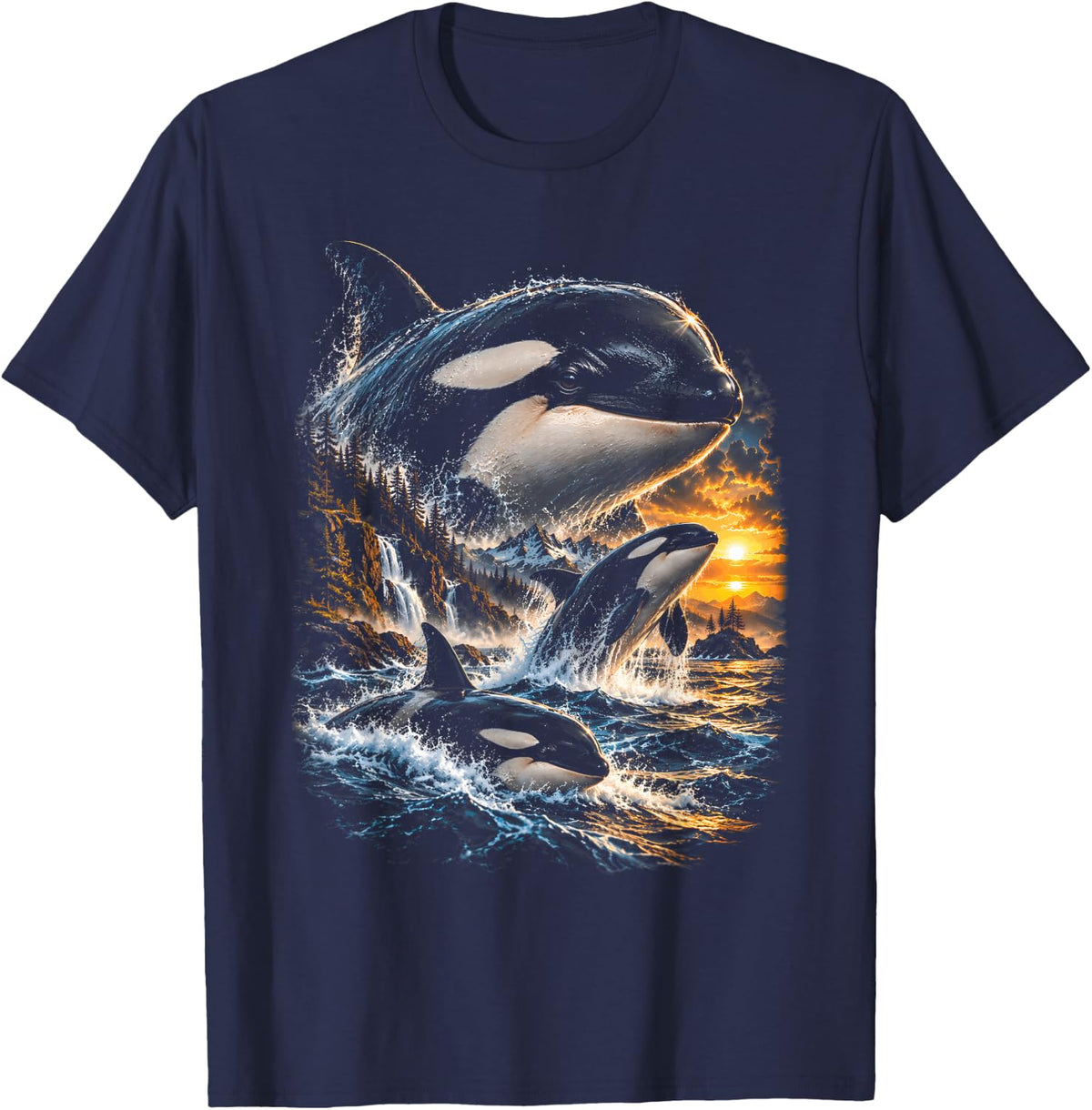 Killer Whale Ocean Wildlife Marine Life T-Shirt - Navy Blue