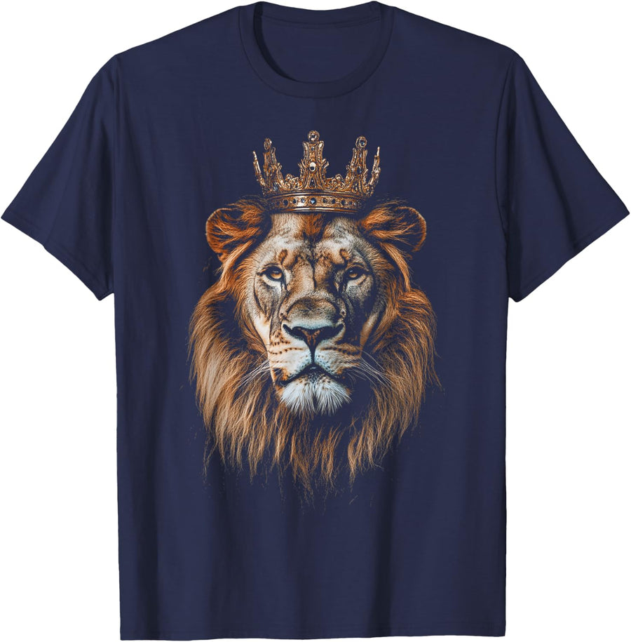 Lion with King Crown T-Shirt - Navy Blue