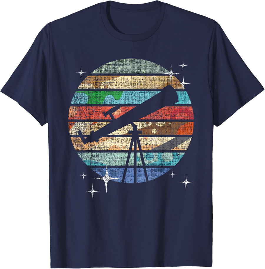 Planets of Solar System Telescope Astronomy Science Fan T-Shirt - Navy Blue