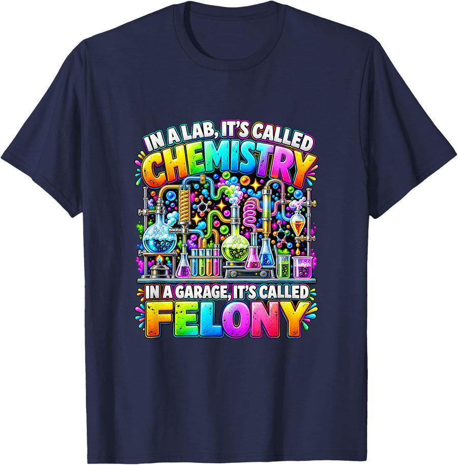 Funny Chemistry Lab Science Experiment Colorful Art T-Shirt - Navy Blue