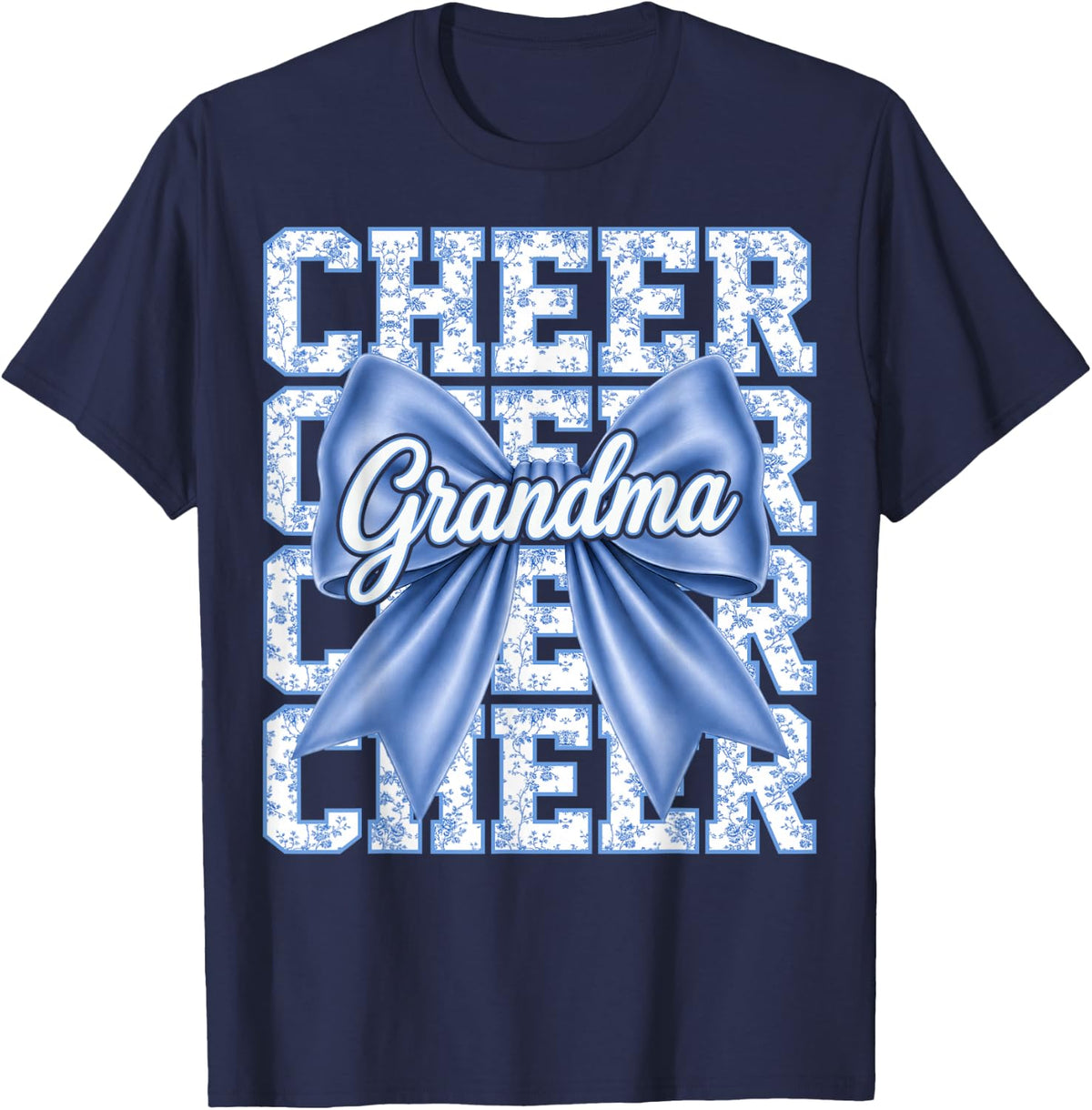 Cheer Grandma Coquette Bow Cheerleader Cheerleading Blue T-Shirt - Navy Blue