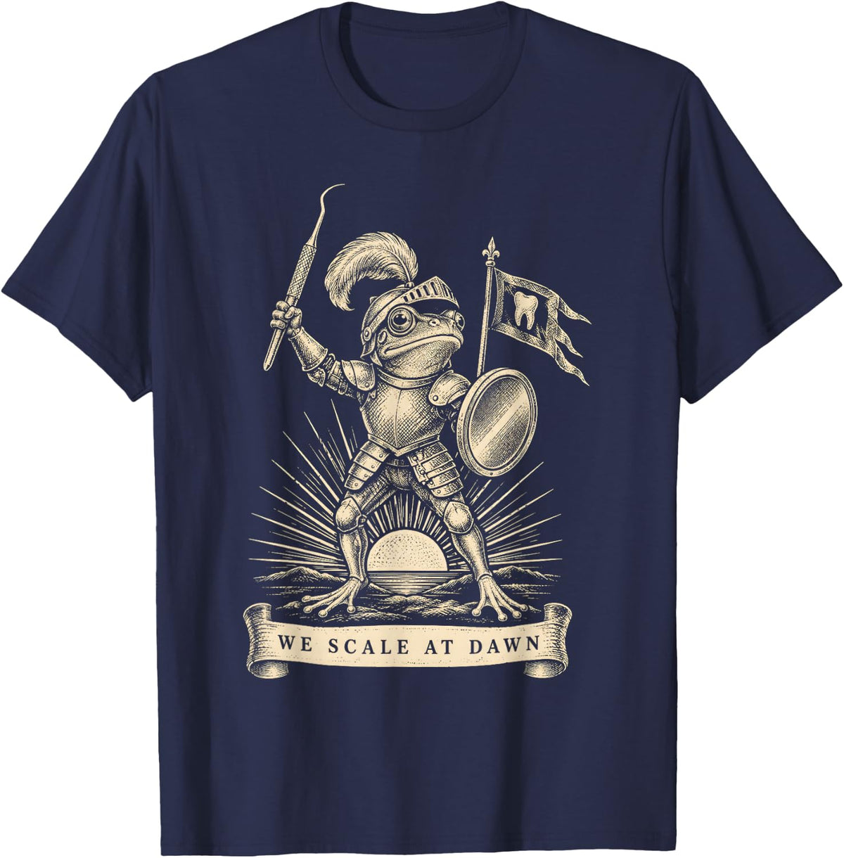 We Scale At Dawn Dental Hygienist Frog T-Shirt - Navy Blue