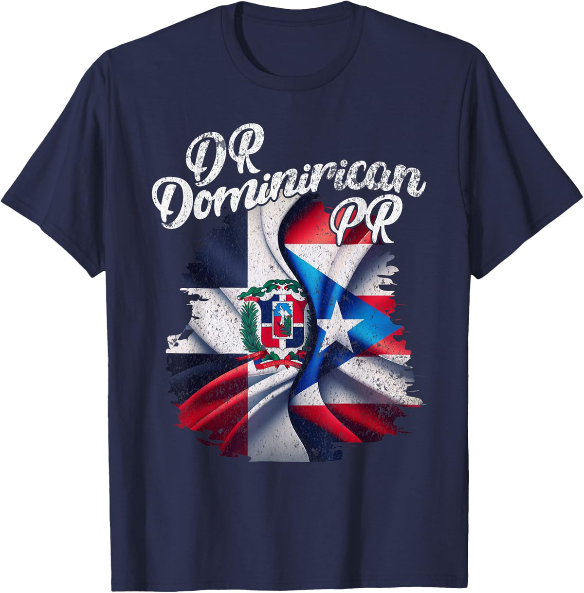 Dominirican DR Dominican Republic Puerto Rico PR Flag Pride T-Shirt - Navy Blue