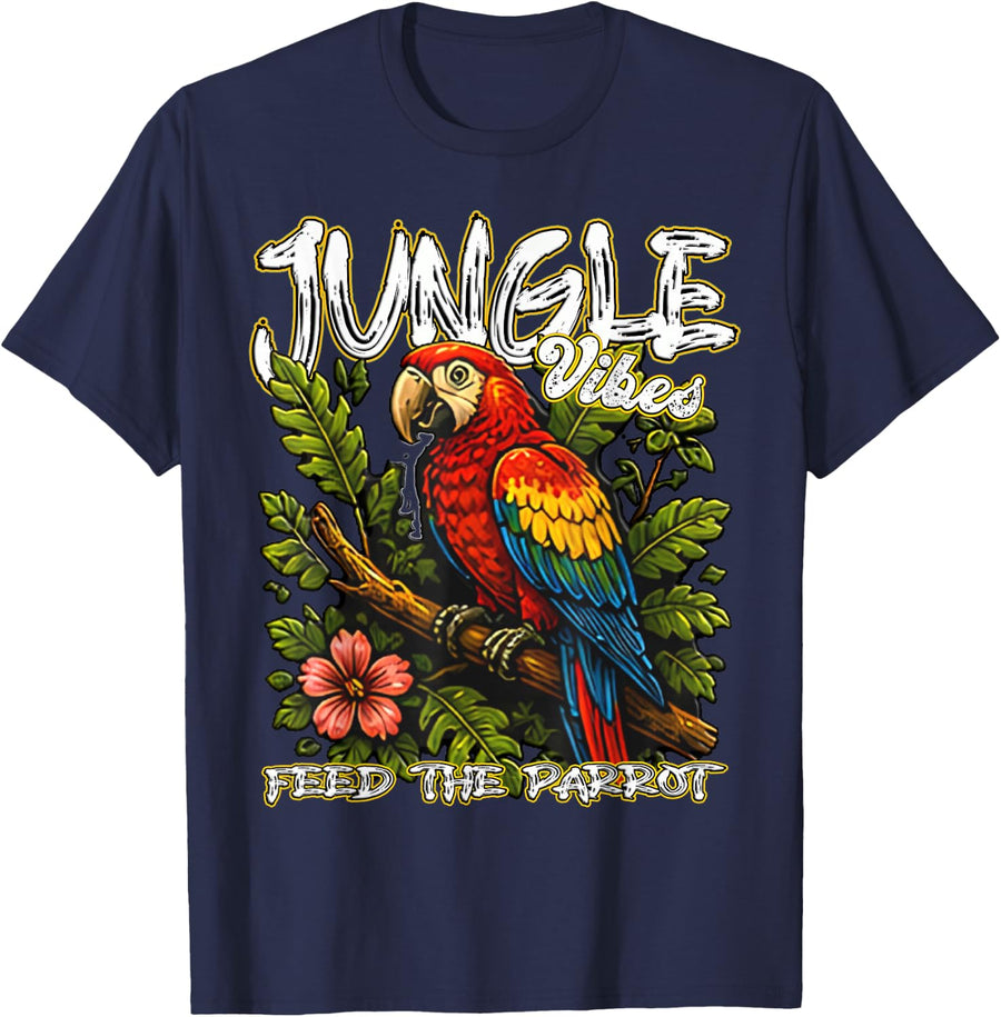 Tropical Vibes Feed THE Parrot Jungle Adventure Nature Lover T-Shirt - Navy Blue