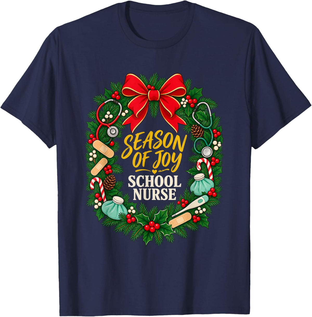 Christmas School Nurse Festive Season T-Shirt - Navy Blue