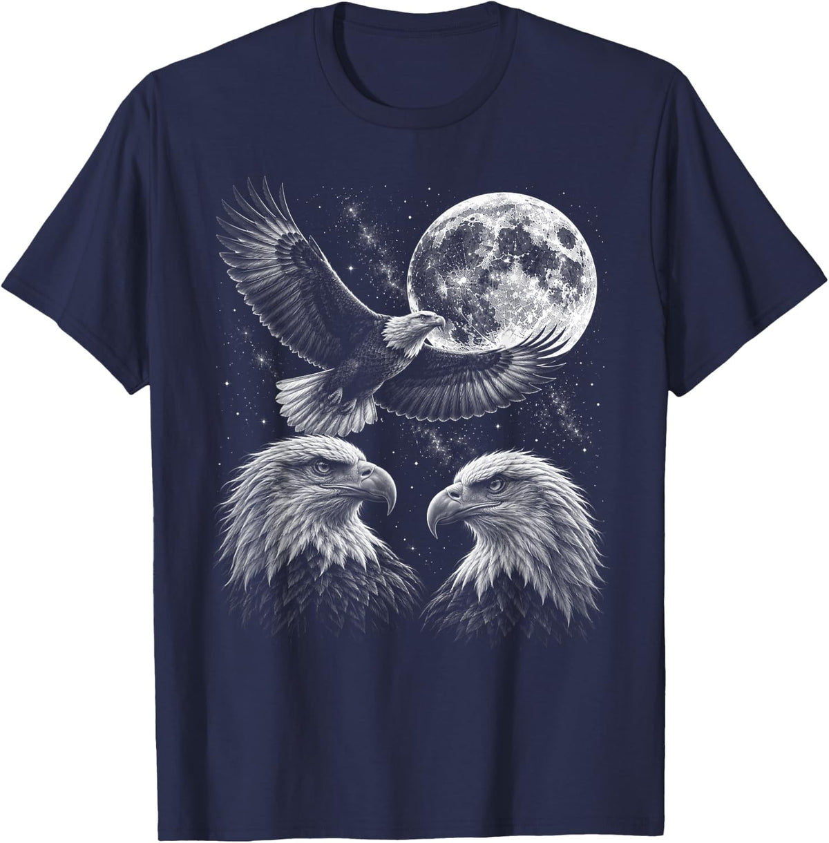 Three Bald Eagles Full Moon Bird Meme Funny Vintage T-Shirt - Navy Blue