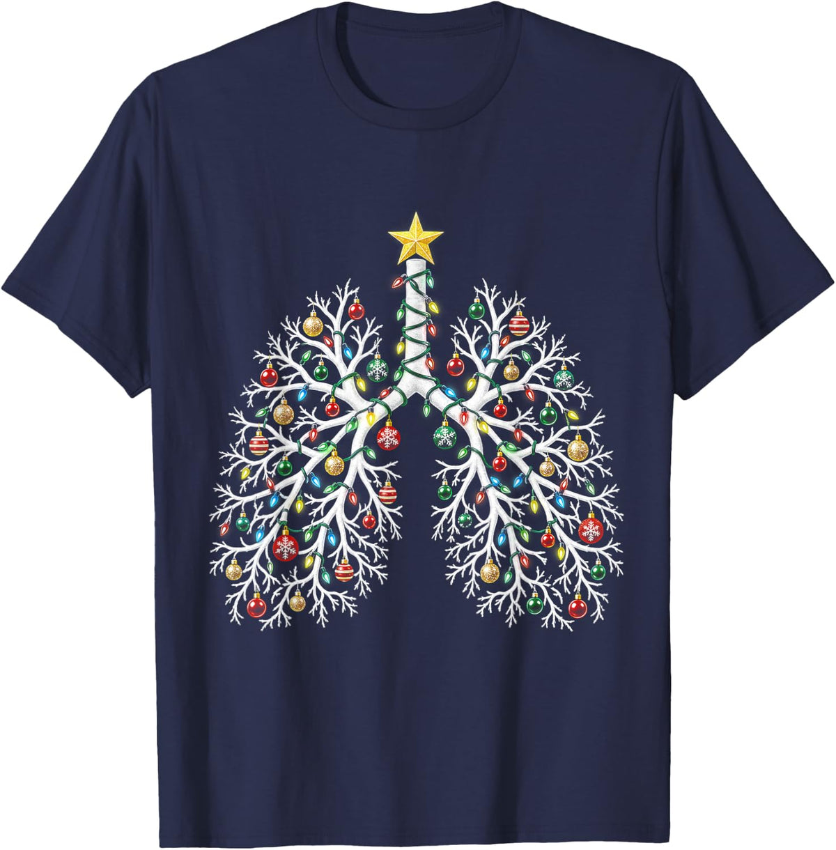 Christmas Respiratory Therapist Lung Lights RT Nurse Xmas T-Shirt - Navy Blue