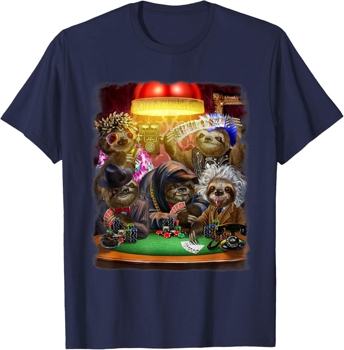 Funny Sloth Poker Night Card Game Animal T-Shirt - Navy Blue