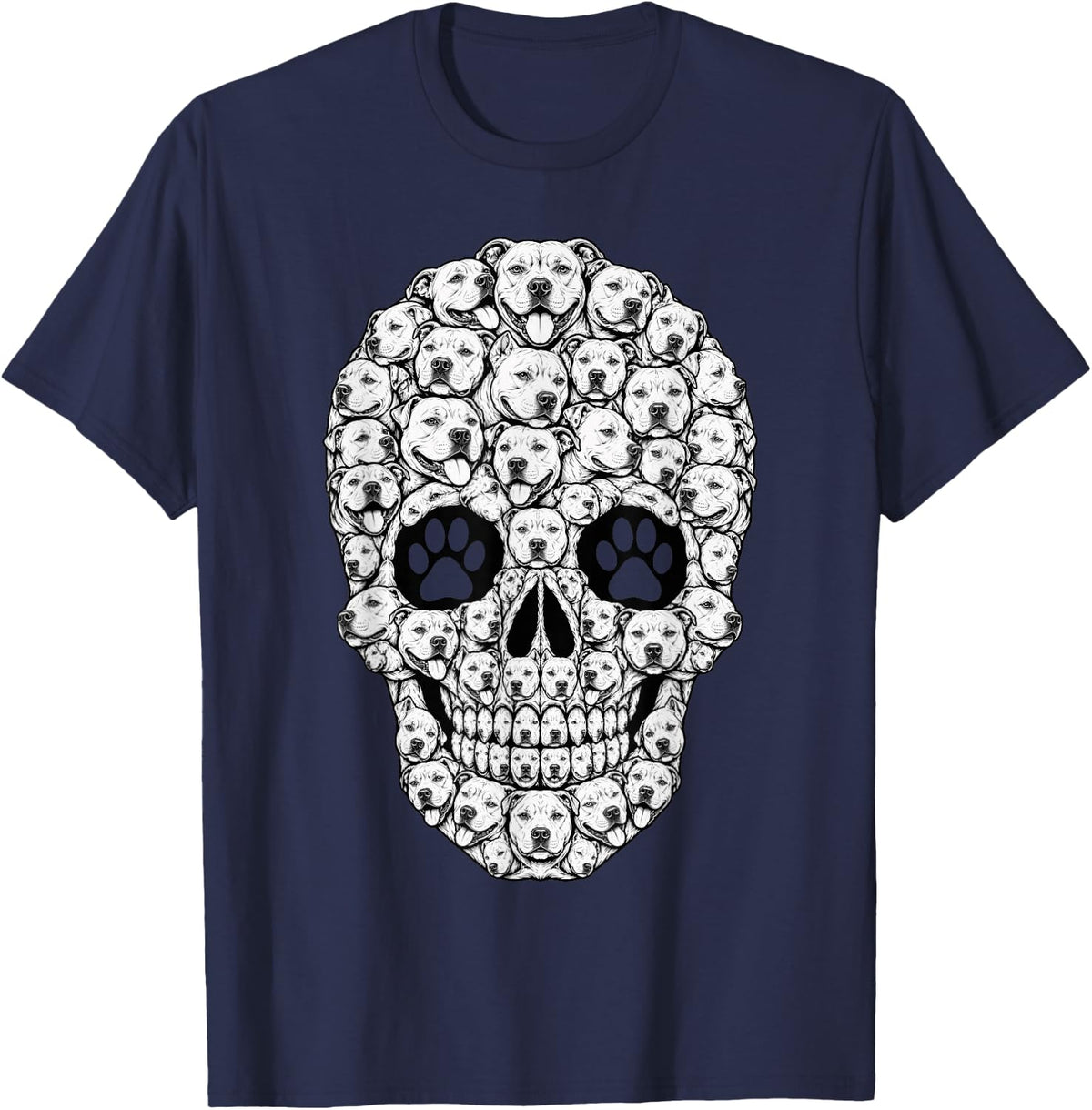 Pitbull Skull American Staffy Bully Breed Canine Owners T-Shirt - Navy Blue