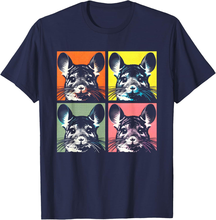 Chinchilla Pop Art - Vintage Cute Rodent Chinchilla Lover T-Shirt - Navy Blue