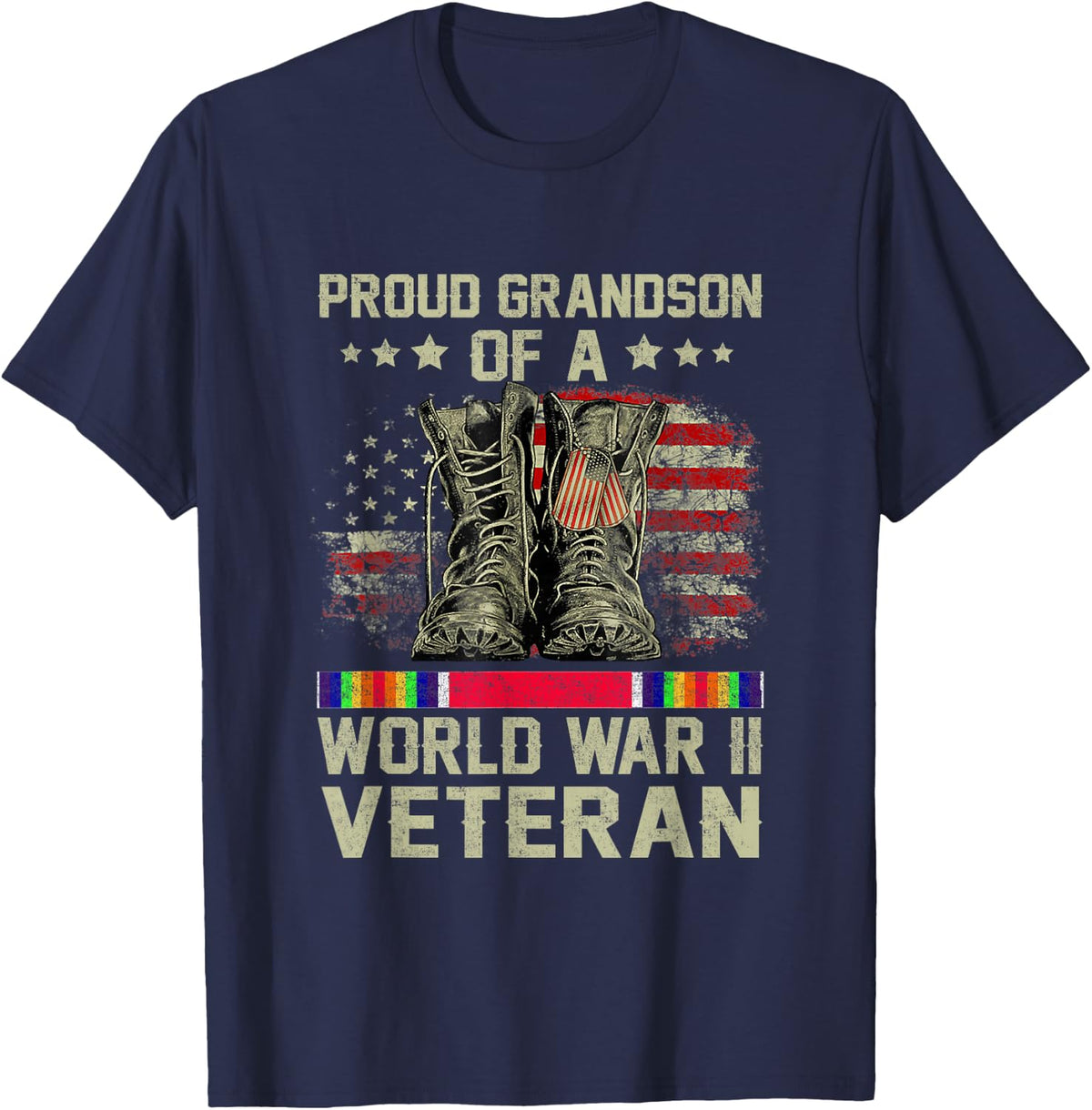 Proud Grandson Of World War 2 Vet Proud WWII Veteran T-Shirt - Navy Blue