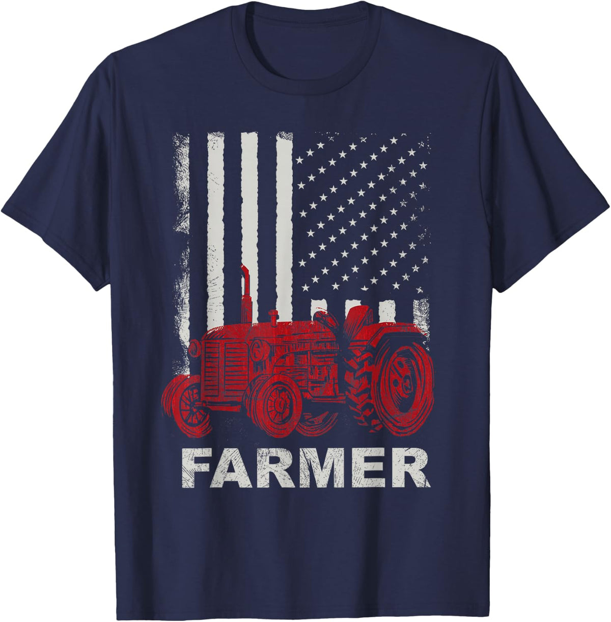 American Flag Farm Tractors Vintage Patriotic Farming Farmer Women Kids Men T-Shirt - Navy Blue