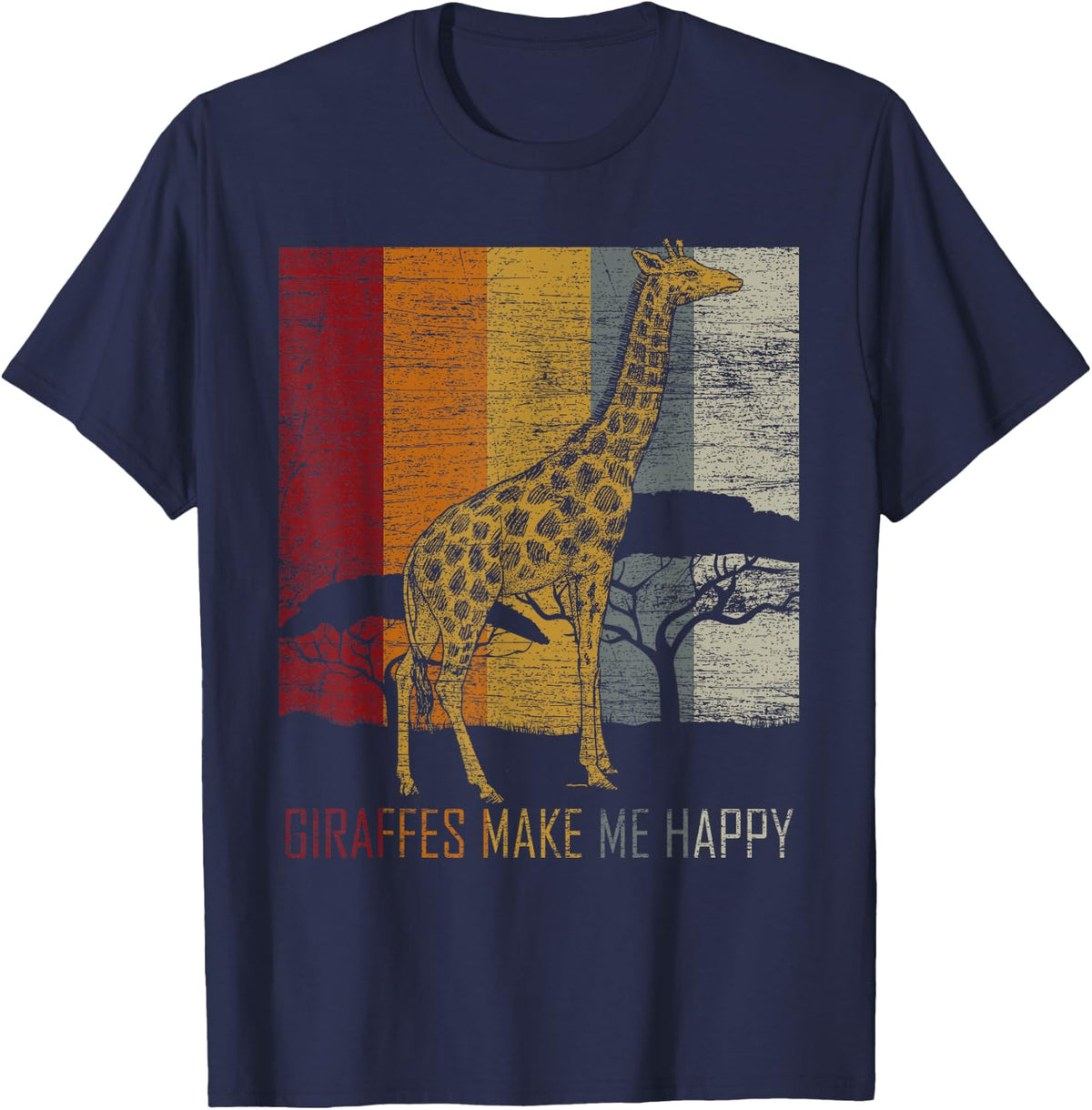 Zoo Keeper Africa Vintage Retro Gift Giraffe T-Shirt - Navy Blue
