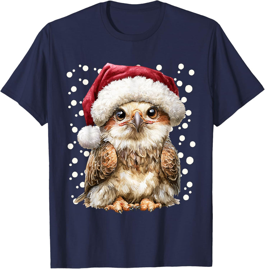 Cute Christmas Bald Eagle Wearing Santa Hat Winter Animal T-Shirt - Navy Blue