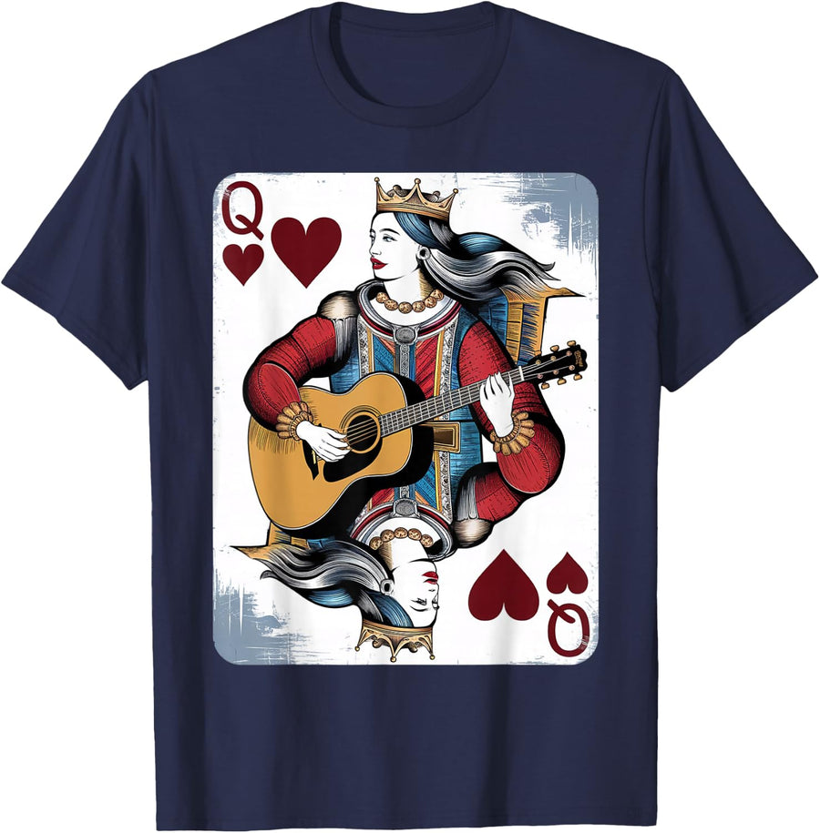 Guitarist Queen of Hearts - Vintage T-Shirt - Navy Blue