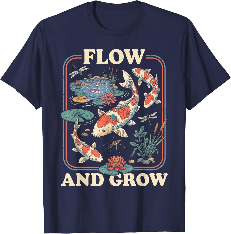 Koi Fish Aquarium Lover Vintage Poster T-Shirt - Navy Blue